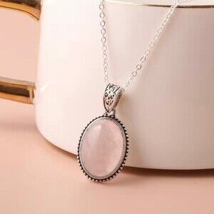 Oval Rose Quartz Pendant Necklace